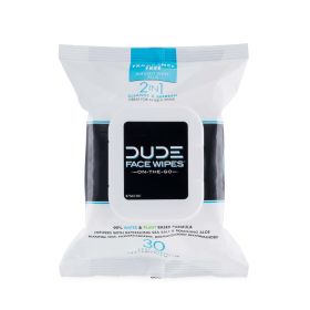 DUDE Wipes Cleansing Wipes, 2-in-1 Face and Body Wipes, Unscented, 30 Count