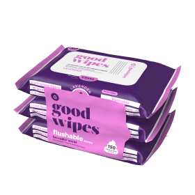 Goodwipes Flushable Butt Wipes Made with Soothing Botanicals & Aloee, 3 Packs (150 Total Wipes)