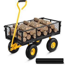 VEVOR Steel Garden Cart, Heavy Duty 500 lbs Capacity, with Removable Mesh Sides to Convert into Flatbed
