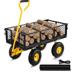 VEVOR Steel Garden Cart, Heavy Duty 900 lbs Capacity, with Removable Mesh Sides to Convert into Flatbed