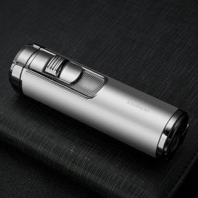 Cylindrical Metal Inflatable Four-straight Cigar Lighter (Color: Silver)