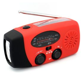 Multifunctional Hand Radio Solar Crank Dynamo Powered AM/FM/WB/NOAA Weather Radio Use Emergency LED Flashlight and Power Bank (Color: Red, Ships From: China)