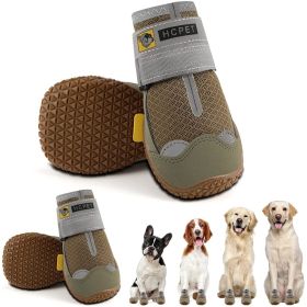Dog Boots Breathable Dog Shoes for Small Medium Large Dogs; Waterproof Anti-Slip Puppy Booties Paw Protector for Hot Pavement Winter Snow Hiking with (Color: Khaki-waterproof, size: #5 (width 2.16 inch) for 40-58 lbs)