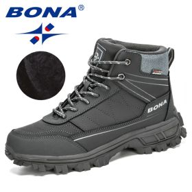 BONA 2022 New Designers Nubuck Hiking Shoes Men Trekking Tourism Camping Shoes Man Plush Warm Winter Anklt Boots Masculino Comfy (Color: Dark grey S gray, size: 8)