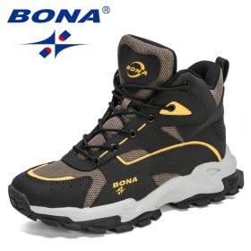 BONA 2022 New Designers Outdoor Mountain Desert Climbing Shoes Men Ankle Hiking Boots Man High Top Winter Boots Mansculino Comfy (Color: Medium grey black, size: 8)