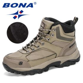 BONA 2022 New Designers Nubuck Hiking Boots Men Winter Shoes Walking Climbing Mountain Sport Boots Man Plush Warm Snow Footwear (Color: Medium grey black, size: 8.5)